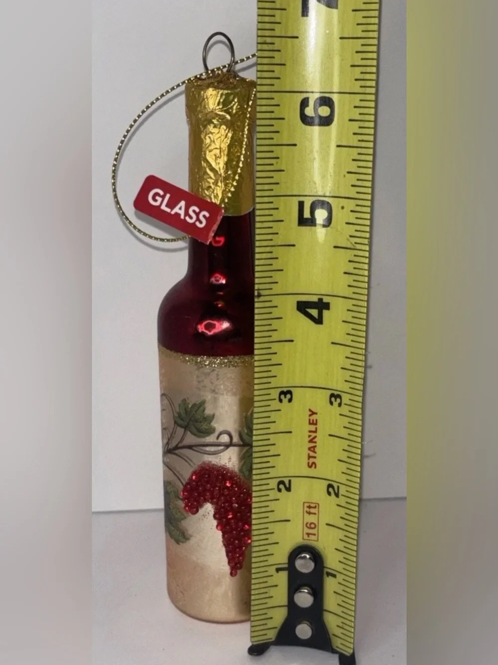 Vintage Red Wine Bottle Hand Blown Glass Christmas Ornament Beaded Hand Painted